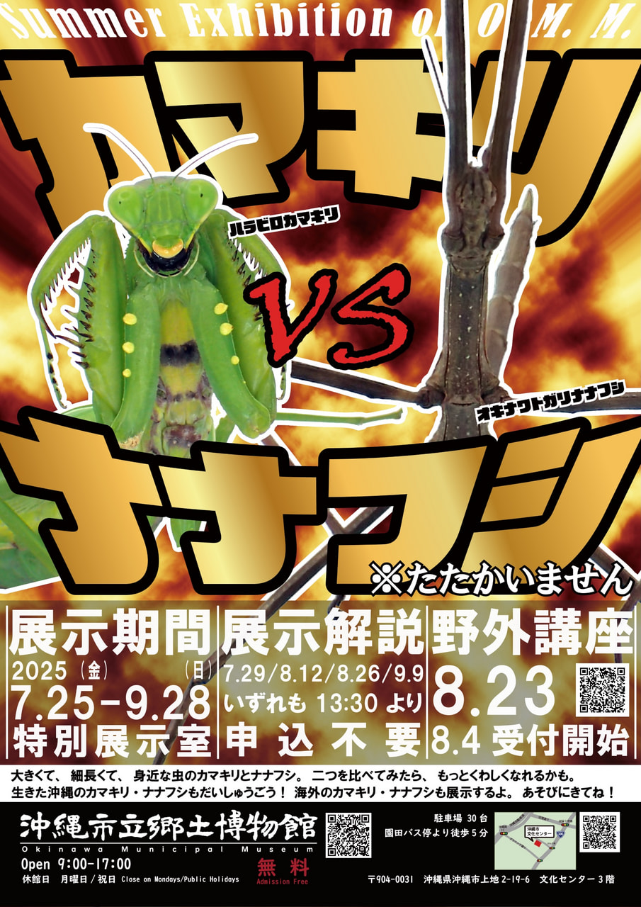 ［7/25-9/28］カマキリvsナナフシ：展示会＠沖縄市立郷土博物館