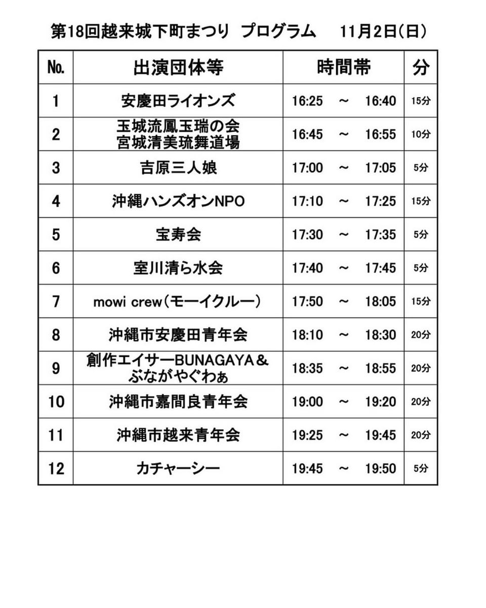 ［11/2］第18回越来城下町まつり2025プログラム